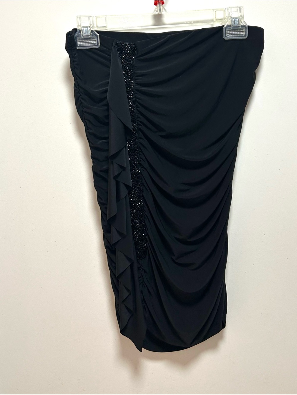 WET SEAL Black Ruched Ruffle Pencil Shirt with Sequin Trim